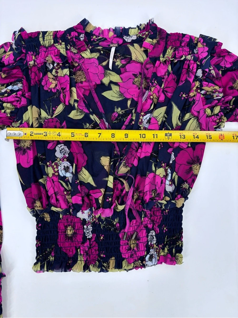 Free People Black Blouse with Fuchsia Floral Print